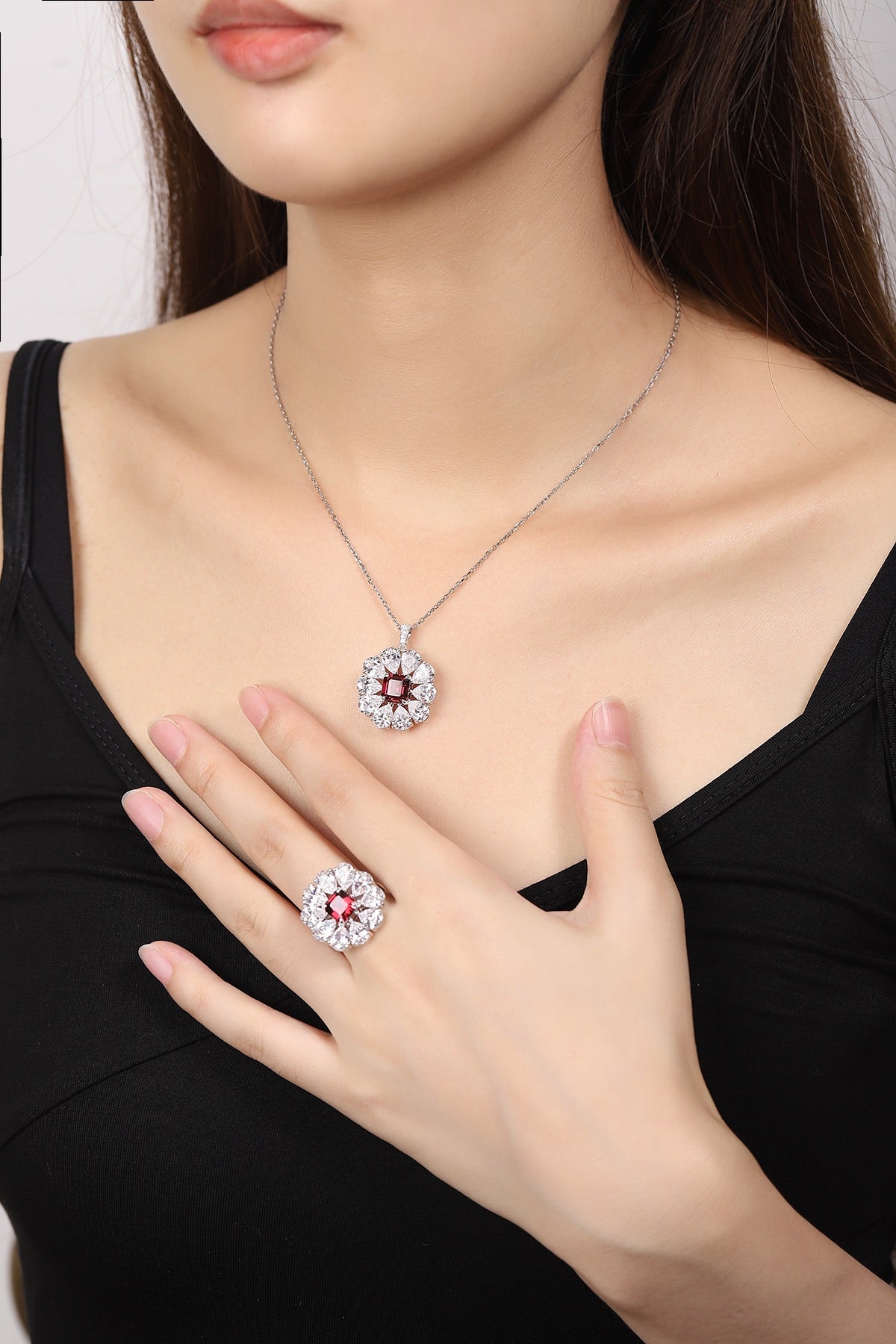 Sterling Silver Natural Garnet Ring W – JR92437
