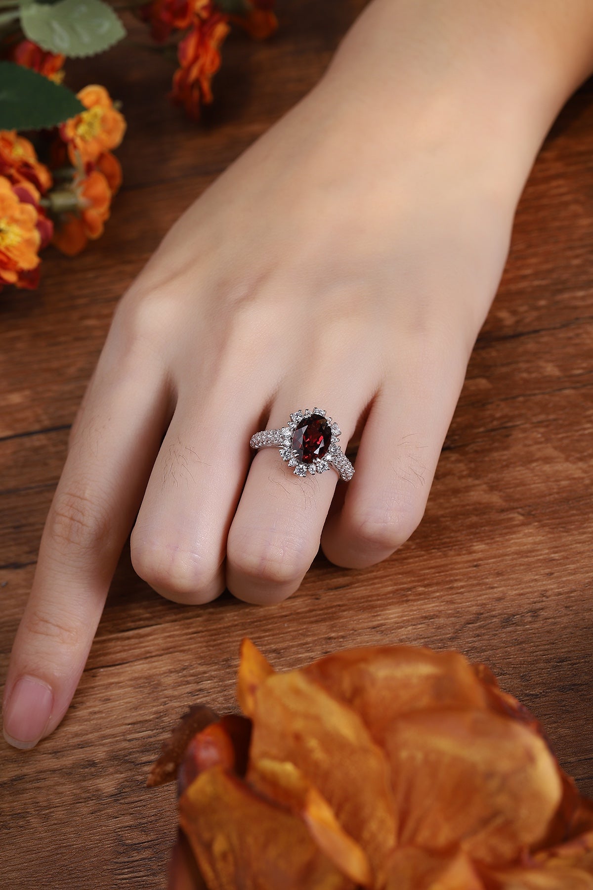 Sterling Silver Natural Garnet Ring W – JR207Y
