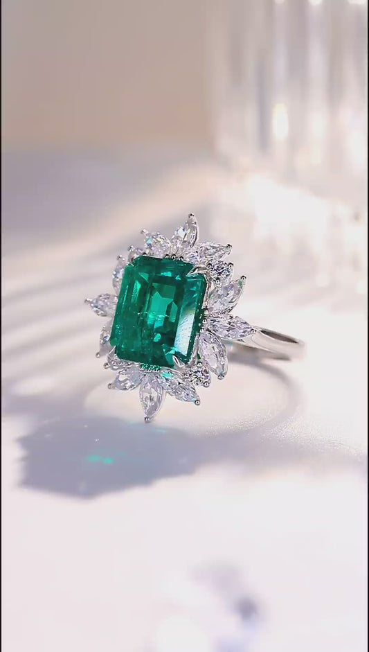 Sterling Silver Lab - Grown Emerald Ring A – JSEGR1017Y
