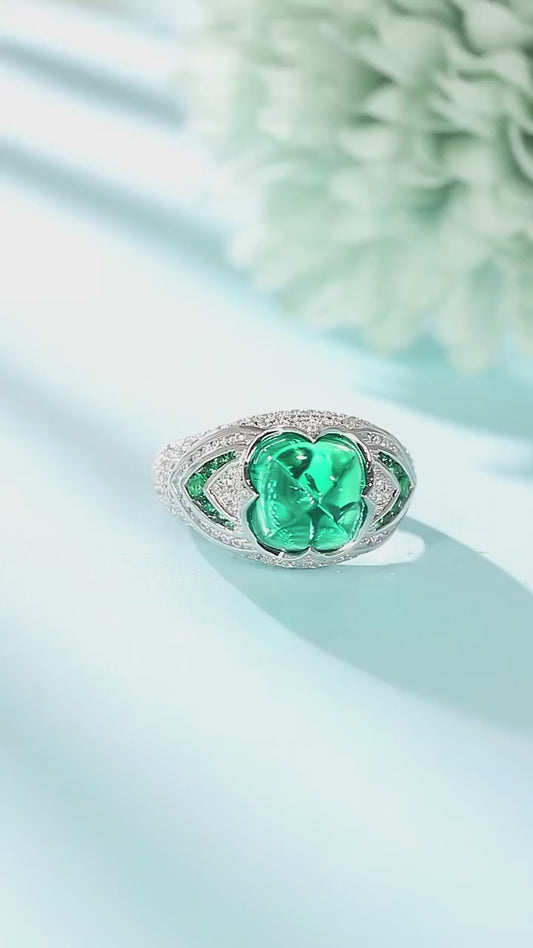 Sterling Silver Lab - Grown Emerald Ring W – JSEGR1413Y