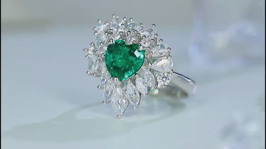 Sterling Silver Lab - Grown Emerald Ring W – JSEGR1053Y