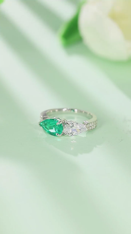 Sterling Silver Lab - Grown Emerald Ring A – JSEGR402Y
