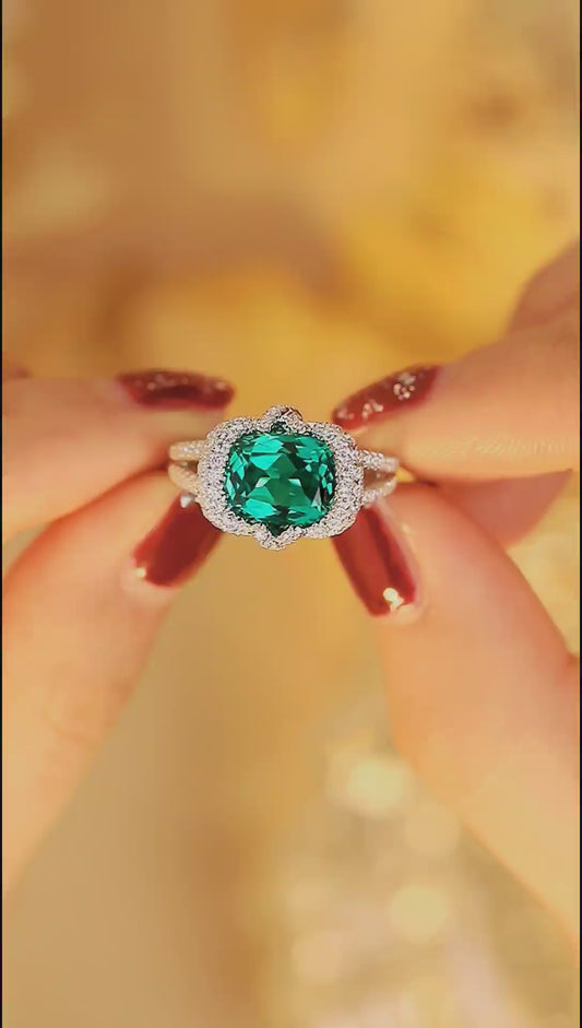 Sterling Silver Lab - Grown Emerald Ring A – JSEGR188Y