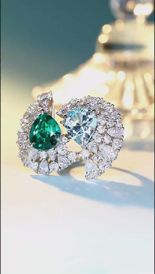 Sterling Silver Lab - Grown Emerald and Aquamarine Ring A – JR493Y