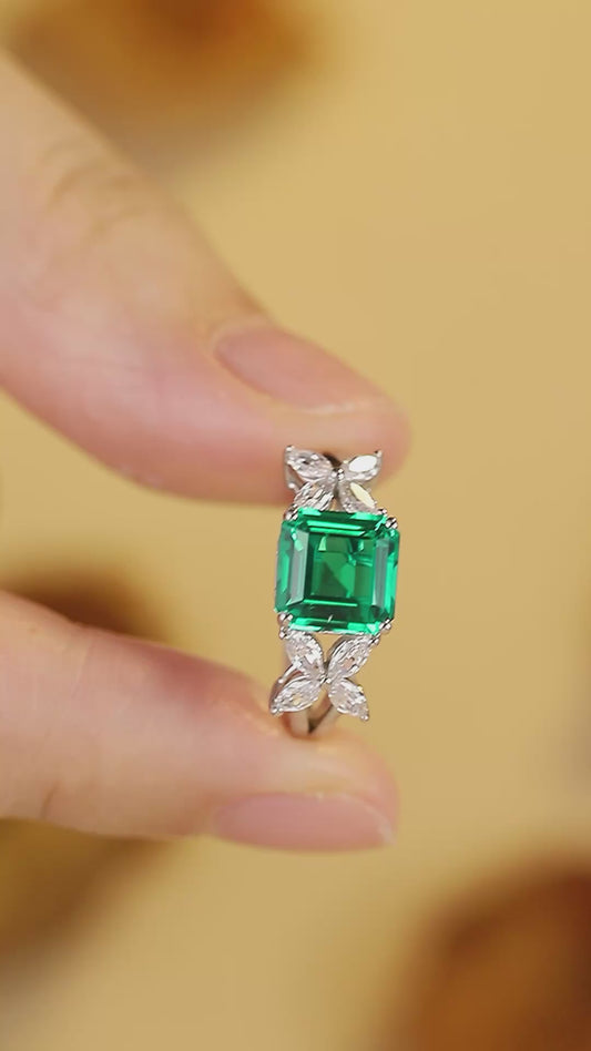 Sterling Silver Lab - Grown Emerald Ring W – JSEGR217Y