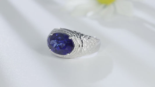Sterling Silver Lab - Grown Sapphire Men's Ring A – JSABR1031Y