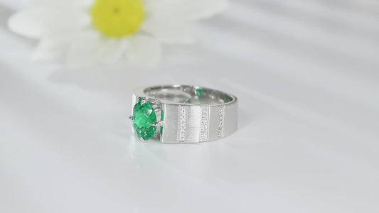 Sterling Silver Lab - Grown Emerald Men's Ring A – JSEGR023Y